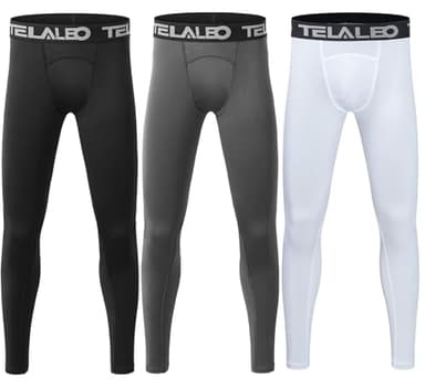 TELALEO 3 Pack Boys' Youth Compression Leggings Tights Base Layer Athletic Pants for Sports Basketball Hockey Baseball Running Black Grey White 3 Pack S