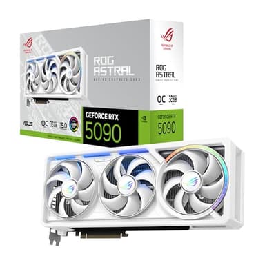 ASUS ROG Astral NVIDIA GeForce RTX 5090 32GB GDDR7 White OC Edition Gaming Graphics Card (PCIe 5.0, HDMI/DP 2.1, 3.8-Slot, 4-Fan Design, Axial Fans, Patented Vapor Chamber), 3 Year Warranty