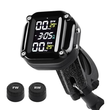 Motorcycle Tire Pressure Monitoring System, Motorcycle TPMS System with 2 External Sensors, LCD Display, IP67 Waterproof Dustproof, Motorbike Tyre Temperature Alarm, Two-Wheeled Motorcycle TPMS