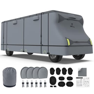 RVMasking Class C RV Cover, 23'1"-26' Heavy Duty 7 Layers Top Class C Motorhome Cover with 4 Tire Covers, Windproof Rip-Stop Anti-UV Camper Cover, Dark Gray