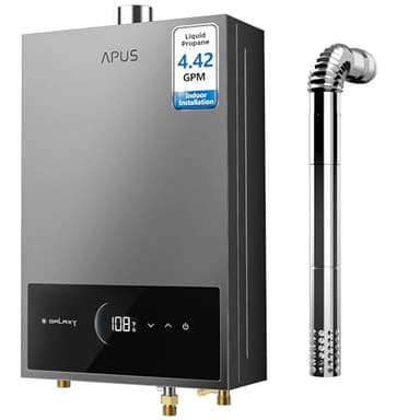 APUS Tankless Water Heater Propane Gas, Up to 4.42 GPM, Indoor Hot Water Heater, 95,000 BTU on Demand Instant Hot Water Heaters with Smart Digital Display, Space Gray