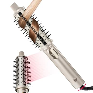 TYMO STYLUX PRO Thermal Brush Curling Brush, 1.5 Inch Blowout Heated Round Volumizer, Hair Straightener and Curler 2 in 1, 800M Negative Ion for Smoother, LCD Display, 5 Temp, Dual Voltage, Gold