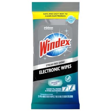 Windex Electronic Cleaning Wipes, Pre-Moistened Screen Wipes for TVs, Phones, and Other Electronics, Resealable for a Freshness Lock, 25 Count