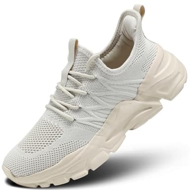 Womens Walking Sneakers Fashion Trainers Running Tennis Shoes Athletic Sport Jogging Gym Breathable Soft Sole Work Shoes Beige 8.5