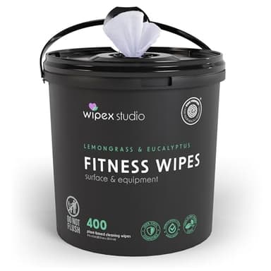 Wipex Yoga Mat Cleaner Wipes, EWG Verified, 400 Ct Plant-Based Lemongrass, Eucalyptus & Vinegar Wipes for Gym & Fitness Equipment & All Purpose Gym Cleaning - Safe for Peloton Bikes & Treadmills