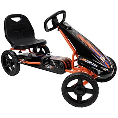 509 Air Jet Pedal Go Kart - Orange - Kids, Sporty Graphics on The Front Fairing, Adjustable Bucket Seat, 4 Spoke Rims w/ 10" EVA Wheels, Sporty Steering Wheel, Kids Go Kart Ages 4+ (U925007)