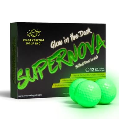 Supernova Glow Golf Balls – 12-Pack Rechargeable by UV Flashlight for Night Play, Perfect for Night Golf and Dusk Rounds & Bright, Lasting Glow