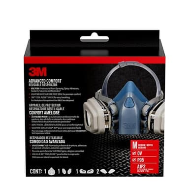 3M™ Advanced Comfort Reusable Respirator 7512P1-DC, OV/P95, Mdm, 1-Fcpc, 1-pr of 6001 Crtdgs, 2-prs 5P71 Fltrs, 1-pr 501 Rtnrs