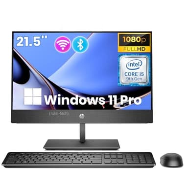 HP ProOne 600 G5 All-in-One Desktop Computer, 21.5-inch FHD Display, Core 9th Gen i5-9500T, 8 GB RAM, 256 GB SSD, Wi-Fi, RGB Keyboard and Mouse, Windows 11 Pro(Renewed)