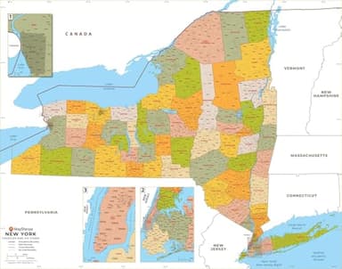 New York ZIP Code Map with Counties - Poster - 27 x 34.38 inch Poster - Front Lamination