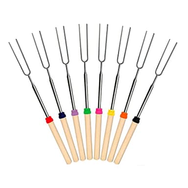 Marshmallow Roasting Sticks 8Pcs Extendable 32inch Long Metal Barbecue Skewers For Grilling Set,Telescoping Smores BBQ Forks, Fire Pit Sticks for Hot Dogs,Camping,Bonfire