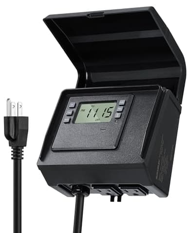 SURAIELEC Digital Pool Timer for Above Ground Pools, NEMA 5-15R Plug-in Timer with Dual Outlets, 15A 125V 1HP, Programmable 7-Day Schedule, Weatherproof Cover, for Pool Pumps, Lights and Salt Systems