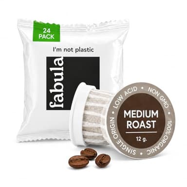 Fabula USDA Organic Coffee Pods for Keurig, Keurig 2 Machines, Medium Roast, Low Acid Coffee K-Cups, 24 Ct, Single Origin - Mold Free - Fair Trade - Non-GMO Kcups, Compostable, Biodegradable
