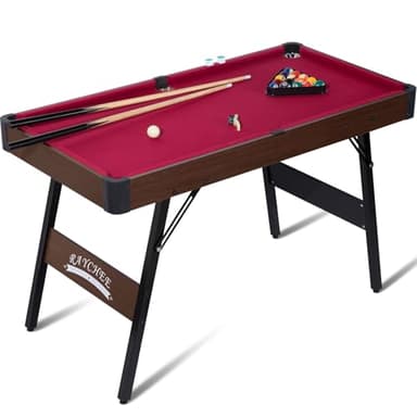 REAHOISY Folding Pool Table, 48" Portable Kids Billiard Tables with Adjustable Feet, 16 Balls, 2 Cue Sticks, 2 Chalks and Brush, Foldable Mini Pool Table for Family, Party (Red)