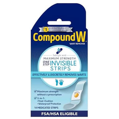 Compound W Maximum Strength One Step Invisible Wart Remover Strips, 14 Count