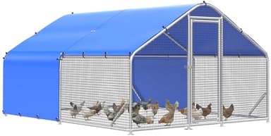 Sino Luban Metal Chicken Coop Run 11.8x8.9ft with Heavy Duty Hardware Cloth, Large Chicken Runs for Yard with Waterproof Cover, Outdoor Chicken Pen Enclosure, Walk-in Poultry Cage with Support Brace