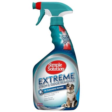 Simple Solution Extreme Pet Stain and Odor Eliminator Spray, Enzymatic Cleaner With 3X Pro-Bacteria Cleaning Power for Dogs & Cats, Strong Urine, Pee and Poop Smell Remover for Carpets & Floors, 32 oz