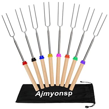 Ajmyonsp Marshmallows Roasting Sticks - Smores Sticks for Fire Pit Extras Long Extendable Smore Skewers Hot Dog Sticks for Campfires, 32 Inch Telescoping Forks Set of 8Pcs