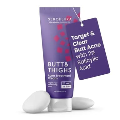 Butt Acne Clearing Treatment Cream - Reduce Bum Acne, Pimples & Zits - Clearing Acne Lotion for Buttocks - 2% Salicylic Acid for Acne Prone Skin (4oz) Made in USA.
