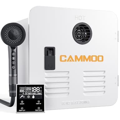 CAMMOO 65000BTU RV Tankless Water Heater with 15x15 Inch White Door, Dual Water Outlet & Wired Controller, Instant Hot in 3s, 3.9GPM, 12V DC, CSA Certified, Fit All RVs, for RV Families & Campers