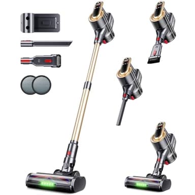 RENDOW Cordless Vacuum Cleaner, 600W 50Kpa Vacuum Cleaners for Home, 65Mins Stick Vacuum with LED Display,Self-Standing, Anti-Tangle Rechargeable Wireless Vacuum for Pet Hair/Carpet/Hard Floor