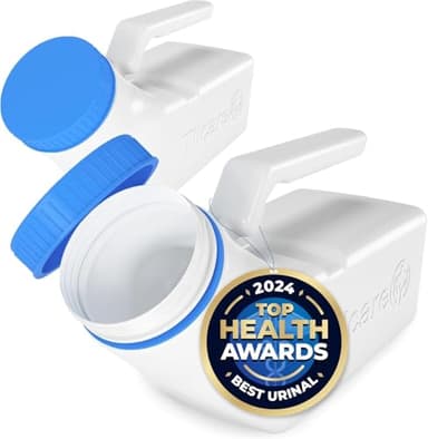 Urinals for Men Glow in The Dark Lid by Tilcare (2 Pack) - 32oz/1000mL Thick Plastic Mens Bedpan Bottle with Screw-on Lid - Spill Proof Urinary Chamber - Male Portable Travel Pee Bottles