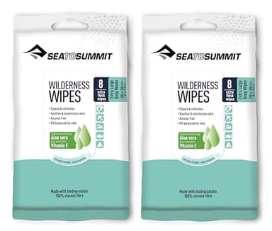 Sea to Summit XL Wilderness Wipes Rinse-Free Body Wipes, 2-Pack (8 Wipes per Pack)