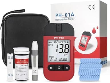 Hemoglobin Test Kits with 25 Hemoglobin Test Strips, Hemoglobin Tester Meter Kit, Home Hemoglobin Test Kit, Easy to Use.