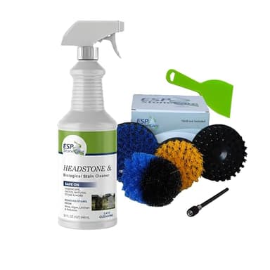 ESP Stone CareHeadstone Cleaner Kit for Grave Cleaning - 1 Quart Spray Solution - Includes Drill Brushes - Ideal for Cleaning Headstones, Tombstones, and Memorials