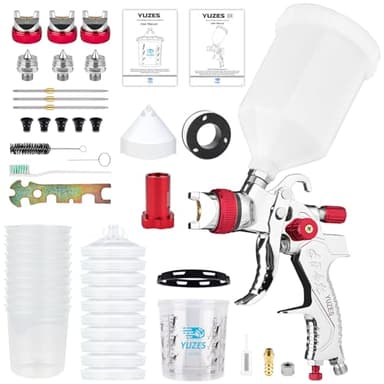 YUZES HVLP Spray Gun Kit with 1.4/1.7/2.0mm Nozzles, Air Spray Gun for Painting Cars, Furniture & DIY, 10 Disposable Paint Gun Cups & 600ml Mixing Cup with Ratio, with Paint Sprayer Accessories