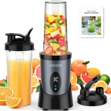 KOIOS Smoothie Blender, 900W Personal Blender for Shakes and Smoothies for Kitchen with 2 Portable Cups 22oz, Single Serve Smoothies Maker Mixer for Juices, Nutritious Recipe, Grey Blue