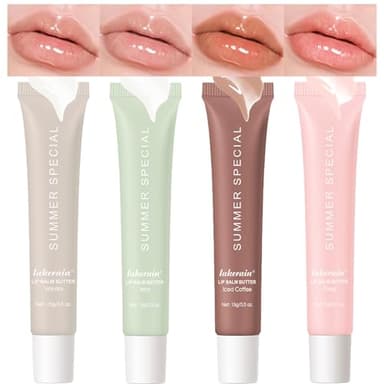 Lakerain 4 PCS Lip Glossy Butter Nourishing Balm,Lightweight,Non-Sticky,Long-lasting Lip Care Set