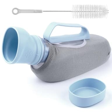 Urinal for Men - 40oz/1200ml Large Capacity Leakproof Pee Bottle with Knitted Sleeve & Cleaning Brush, Portable Travel Urinals for Men