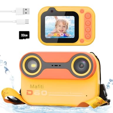Mafiti Kids Waterproof Camera Underwater Camera 10FT with 32GB Card Floatable Pool Toys Gifts for Kids Age 4-12 26MP Photos 1080P HD Videos Children Selfie Digital Camera Orange