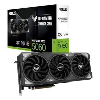 ASUS TUF GeForce RTX™ 5060 8GB GDDR7 OC Edition Graphics Card, NVIDIA, Desktop (PCIe® 5.0, HDMI®/DP 2.1, 3.1-Slot, Military-Grade Components, Protective PCB Coating, Axial-tech Fans)