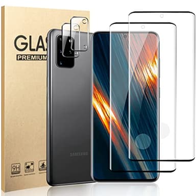 [2+2 Pack] Galaxy S20 Plus Screen Protector and Camera Lens Protector, Fingerprint Unlock, HD Clear 9H Hardness Scratch Resistant, 3D Full Coverage Tempered Glass, for Galaxy S20 Plus (6.7 Inch)