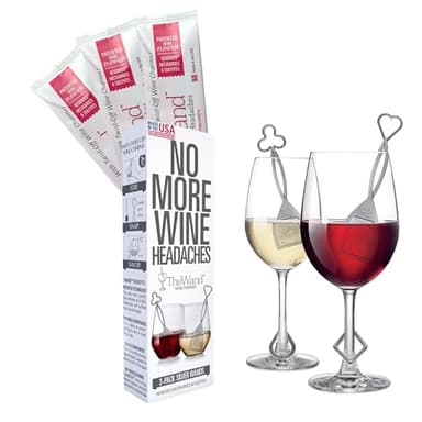 PureWine The Wand Wine Purifier - Red & White Wine Filters for Histamines & Sulfites, Sulfite Remover Sticks, Helps Allergies & Headaches, Gift Accessories for Women & Men - 3 Wands, Silver