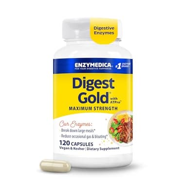 Enzymedica Digest Gold + ATPro, Maximum Strength Enzyme Formula, Fast-Acting, Helps Digest Large Meals, Prevents Bloating and Gas, 120 Capsules