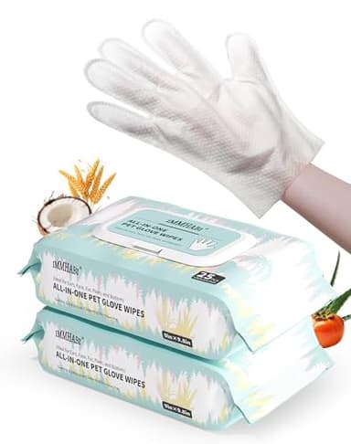 IMMHABI 50 Pcs Cleaning Deodorizing Pet Glove Wipes for Dogs & Cats, Hypoallergenic Dog Bath Wipes with Natural Deodorizer Persimmon Tannin, Pet Bathing Wipes for Horse Coat Care Unscented