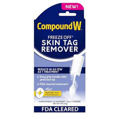 Compound W Freeze Off Skin Tag Remover, FDA Cleared Skin Tag Removal Kit with 8 Skin Tag Remover Applications and 1 Pair of Tweezers