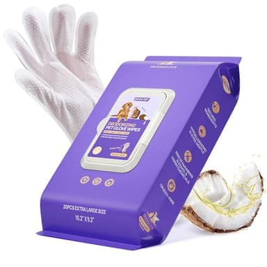 HICC PET Cleaning Deodorizing Glove Wipes for Dogs & Cats, Vet Recommended Hypoallergenic Hydrating & Nourish Fur Pet Grooming Glove Wipes, Pet Bathing Wipes for Horse Coat Care,20pcs Unscented