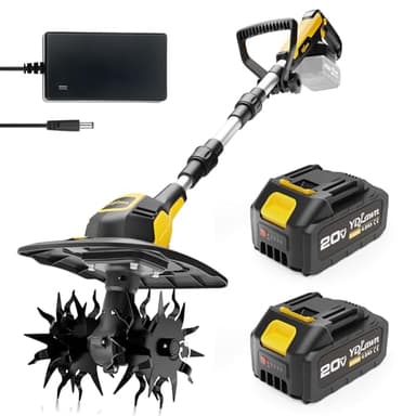 YDlawn 20V Cordless Tiller Cultivator, with 2 * 4.0Ah Batteries & Charger, 9In Tilling Width and 7In Depth Garden Rototiller for Lawn/Gardening/Soil Cultivation, Yellow