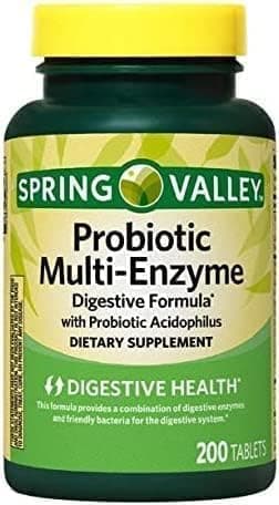 Spring Valley Probiotic Multi-Enzyme Digestive Formula Tablets for Digestive Health, 200 Count (200 Tablets)