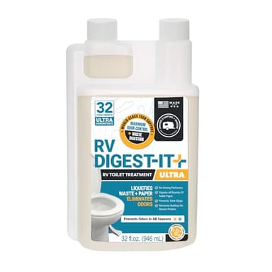 Unique RV Digest-It Ultra RV Toilet Treatment, 32 Uses, Super Concentrated - Eliminates Odor and Liquifies Waste, Easy-Measure Extra-Strength Preventive Bio-Enzymatic Holding Tank Treatment (32 oz)