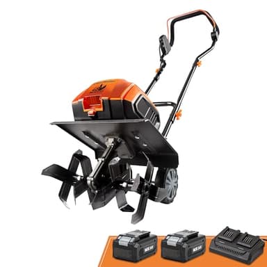 LawnMaster Brushless 48V MAX Cordless Tiller Cultivator with 2X MAX 24V 4.0ah Battery& 1x MX24V Dual Port Charger, 4X Blade, 14.5In Width & 9In Depth-CLTE4814