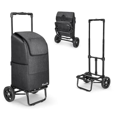 KEDSUM 2 in 1 Shopping Carts for Groceries, 330 lbs Grocery Cart on Wheels, Foldable Utility Carts with Wheels, Hand Truck with Waterproof Tote Bag for Shopping, School, Laundry, Craft Show, Black