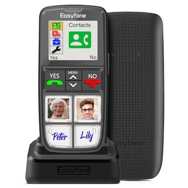 Easyfone T6 4G Picture Button Senior Cell Phone | Easy-to-Use | Clear Sound | SOS Button | Easy Charging Dock | SIM Card Included | Good for Dementia, Alzheimer's and Kids (Black)