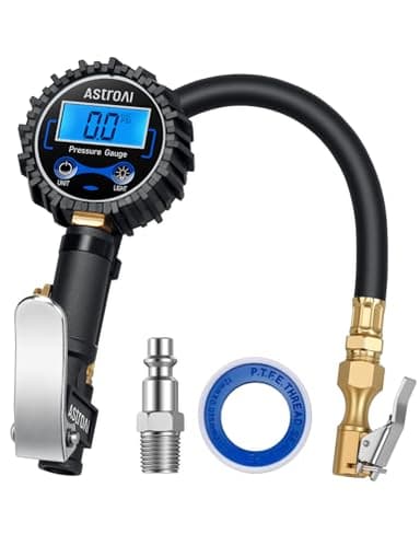 AstroAI Digital Tire Pressure Gauge with Inflator(3-250 PSI 0.1 for Display Resolution), Heavy Duty Air Chuck and Compressor Accessories with Rubber Hose and Quick Connect Coupler, Blue