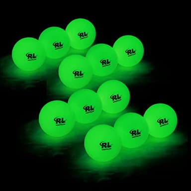 R&L Night Golf Balls Glow in the Dark - Best Hitting Tournament Fluorescent Golf Ball- Long Lasting Bright Luminous Balls Rechargeable with LED UV Flashlight - Included (12 Pack)