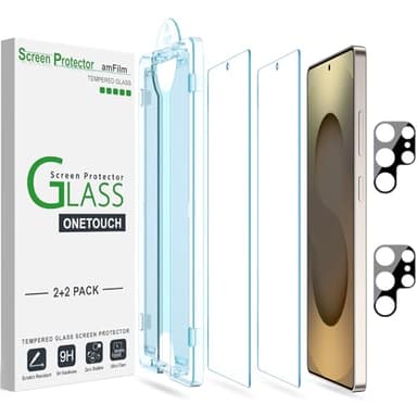 amFilm Auto-Alignment OneTouch for Samsung Galaxy S25 Ultra 6.9" Screen Protector + Camera Lens Protector, Tempered Glass, 30 seconds Installation, Bubble Free, Case Friendly, Anti-Scratch [2+2 Pack]